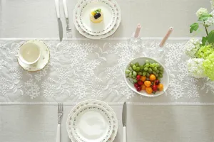 Modern white lace embroidered table runner for wedding dining table home decoration
