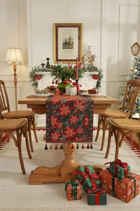 Centrotavola di Natale jacquard stella di Natale con nappe decorazione festiva per la casa