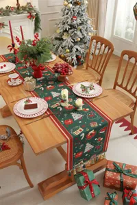 Corsia da tavola di Natale jacquard tinto in filo decorazione per feste con nappe.