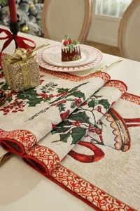 Weihnachts tischlaeufer jacquard festliche tischdeko weihnachtsdeko stoff muster neu.