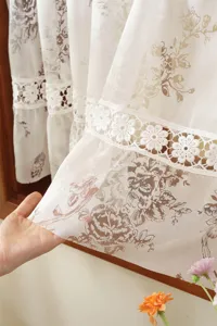Rideau court en dentelle jacquard vintage français, élégante fenêtre de cuisine diaphane