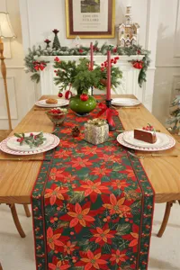Centro tavola natalizio rosso verde festivo jacquard Poinsettia decorazione
