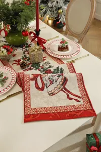 Weihnachtlicher Tischlaeufer festlich gewebt Jacquard Feiertag Esstisch Deko Flagge.