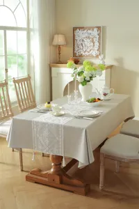 Modern minimalist white lace embroidery table runner tassel wedding home decor cloth
