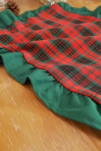 Christmas table runner red green plaid ruffled dresser cover festive holiday decor textile