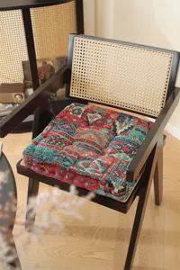 Thick American country style square cushion with vintage ethnic woven pattern for home chair.