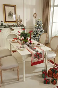 Weihnachten Tischlaeufer festlich Jacquard Urlaubsessen Esszimmertisch Dekotuch rot gruen
