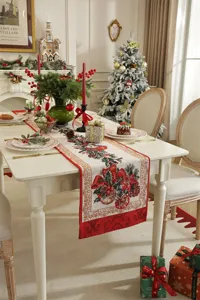 Weihnachtstischlaeufer gewebt Jacquard Baumwollmischung festliche Esstisch Deko fuer Feiertage.