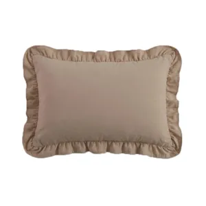 Housse de coussin décorative en coton à volants couleur caramel de style français