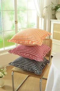 French pastoral plaid pillow cover with ruffled edge cotton sofa cushion home decor bedroom.
