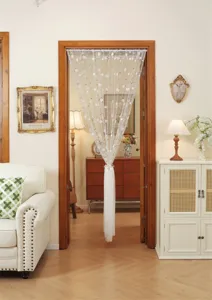 French style white lace door curtain with delicate floral embroidery, elegant room divider.