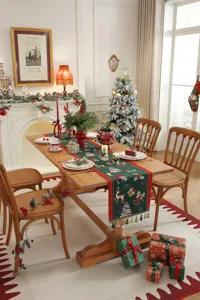 Runner da tavola natalizio jacquard festivo decorazione tavola poliestere con nappe.