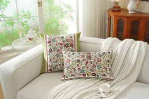 Jacquard floral throw pillow cover and lumbar cushion cover for living room sofa decoration.