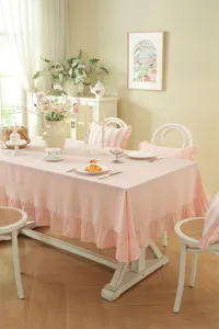 Nappe de table romantique rose en coton lavé style pastoral français pour belle déco.