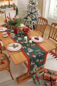 Runner da tavola di Natale jacquard cervo poliestere decorazione per feste con nappe eleganti