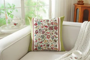 Yarn-dyed jacquard floral throw pillow cover for living room sofa, decorative cushion detail.