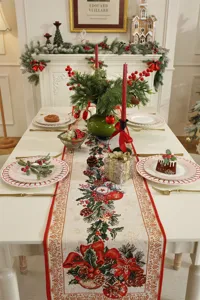 Weihnachtstischläufer festlicher Jacquard Feiertag Tischdecke Esstisch Dekoration