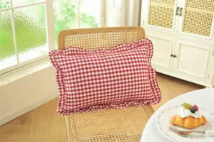 French pastoral red white plaid ruffled cushion pillow cotton vintage sofa bed decorative backrest