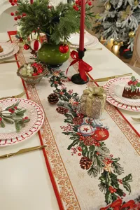 Weihnachten Tischlaeufer Jacquard festliche Esstisch Dekoration Stoff Heimtextilien neu.