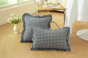 French pastoral black and white plaid throw pillow set with ruffle edge for sofa bedroom decor