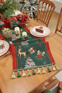Runner da tavola natalizio in jacquard festivo per decorazione con nappe eleganti