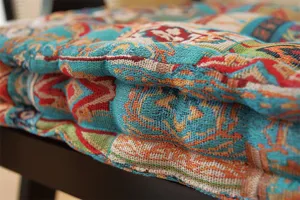 Comfortable thick woven chair cushion boho ethnic style square seat pad detail view