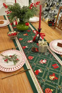 Runner da tavola di Natale jacquard verde decorazione natalizia per tavolo in tessuto top