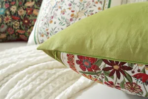 Detailed view of luxury jacquard floral cushion cover with zipper for living room decor