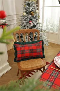 Christmas red plaid pillow cover and table runner with ruffled edge for home decor 1pc