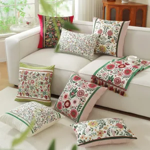 Yarn Dyed Jacquard Floral Easter Pillow Cover Decorative Cushion Case For Living Room Sofa Home Decor