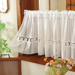 Rideau Court en Dentelle Évidée Jacquard Vintage Français pour Fenêtre de Cuisine et Porte