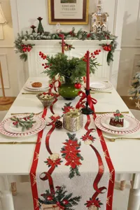 Weihnachtlicher Tischläufer Jacquard Polyester Baumwolle Tischdeko Festlich