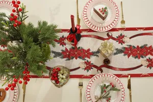 Weihnachtstischläufer festlich Weihnachtsstern Jacquard Muster Esstisch Dekoration Stoff