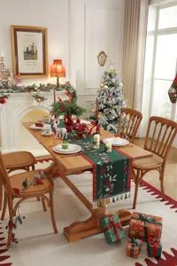 Runner da tavolo di Natale jacquard cervo nappa poliestere decorazione festa casa