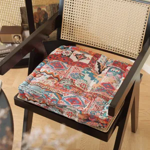 Ethnic patchwork square seat cushion for home and office, thick comfortable chair pad decor.