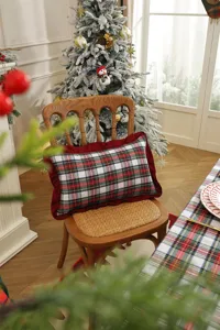 Christmas plaid pillow cover red ruffle edge holiday home decor cushion cover festive cotton fabric