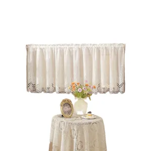 French white embroidered hollow lace short curtain for kitchen window vintage cafe valance