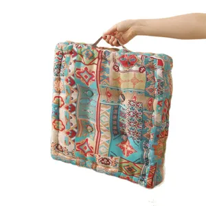 Thick square seat cushion with handle boho geometric pattern home office floor chair pad