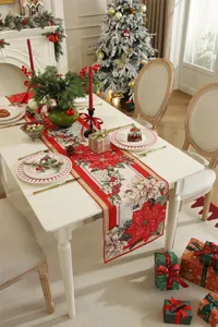 Weihnachtstischläufer gewebter Jacquard Weihnachtsstern Design festliche Tischdeko Abdeckung.