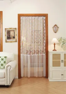 French style embroidered floral lace double layer beaded door curtain partition gauze