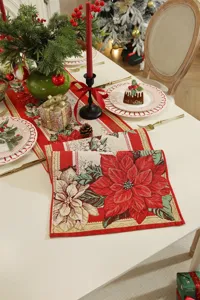 Weihnachts Tischlaeufer und Tischset, garngefaerbter Jacquard Polyester Baumwolle Festtagsdekor.