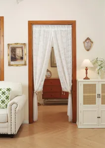 French style double layer lace door curtain embroidered floral partition shade curtain white
