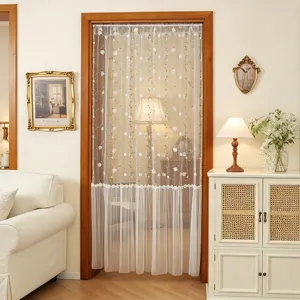 White lace door curtain French style sheer embroidery room divider for home decor