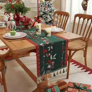 Runner da tavola di Natale jacquard tessuto poliestere decorazione per feste con nappe eleganti.