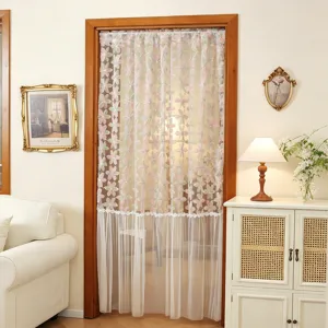 French style embroidered lace double-layer sheer door curtain for home room partition decor