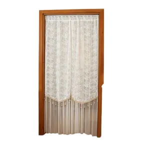 French style double layer lace embroidered door curtain with beaded fringe for room partition