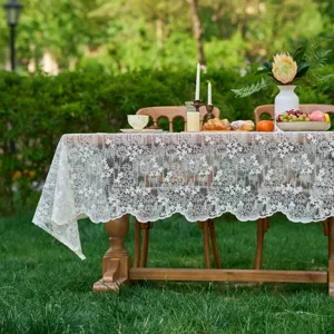 Stile Francese Bianco Pizzo Ricamato Rettangolare Tovaglia Copertura Matrimonio Festa Arredamento Sfondo Fotografia