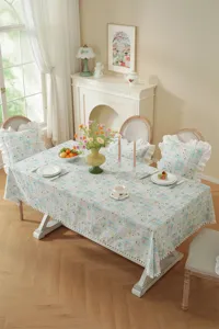 Tovaglia rettangolare in cotone stampato francese con volant per decorazione sala da pranzo