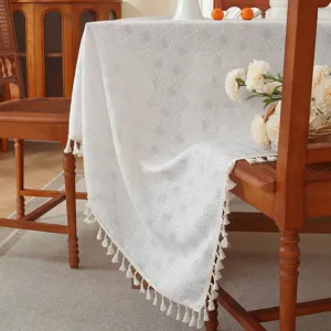 Minimalistischer Polyester Tischdecke Einfarbig Durchbrochenes Gitter Tischabdeckung Mit Quasten Für Esszimmer Couchtisch Heimdekoration
