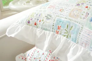 French style floral print cotton throw pillow cover with white ruffled edge for sofa bed
